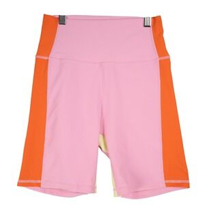 WILO The Label Womens Ribbed Colorblock Biker Shorts Pink Orange Yellow Medium
